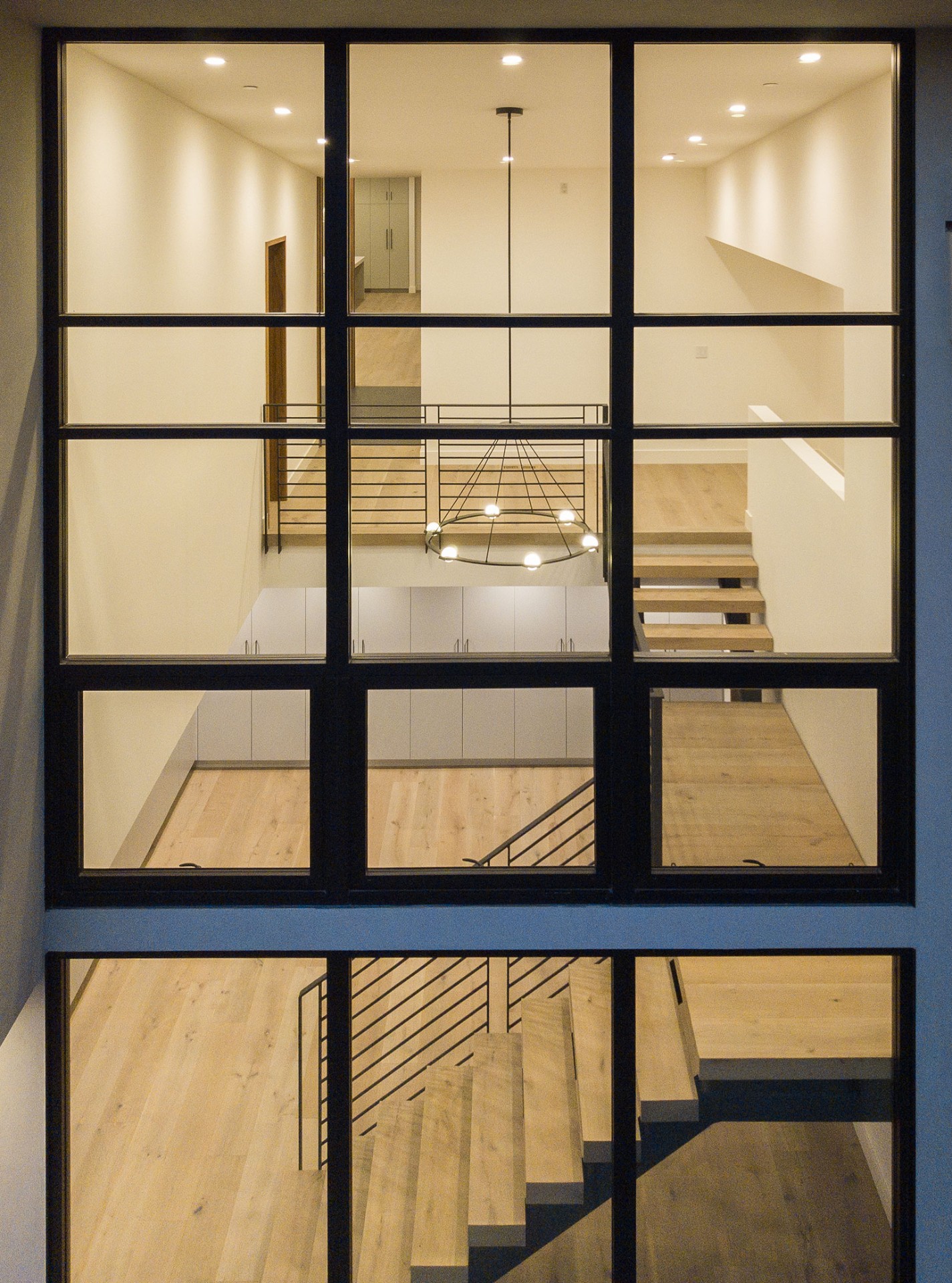 Modern grid window wall interior view