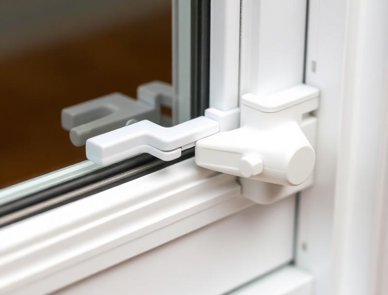 Casement window hardware close-up