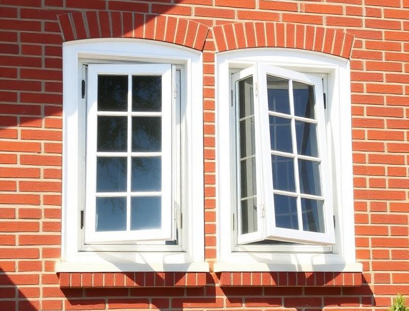 Casement windows on brick exterior