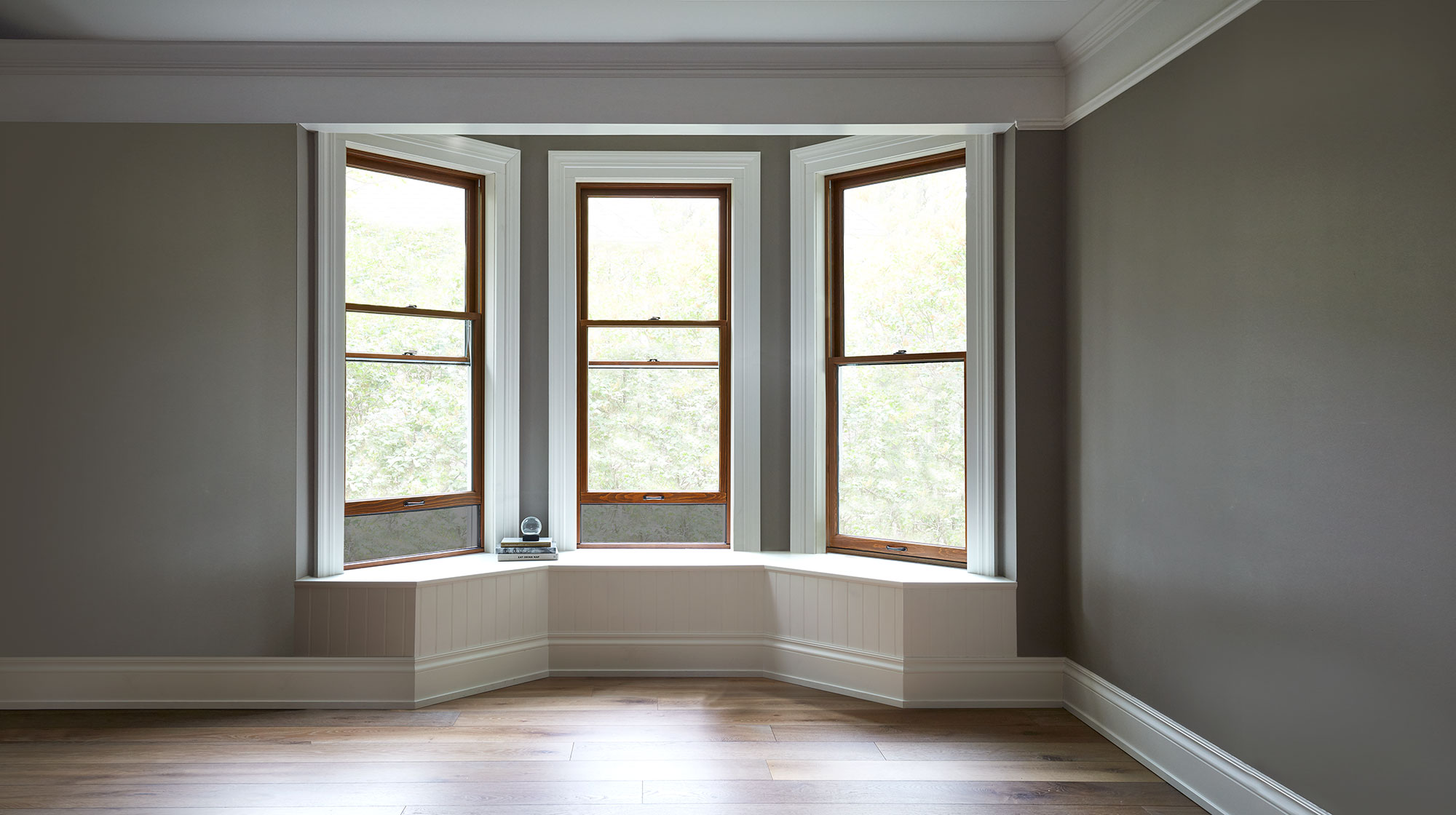 Double-hung bay window interior