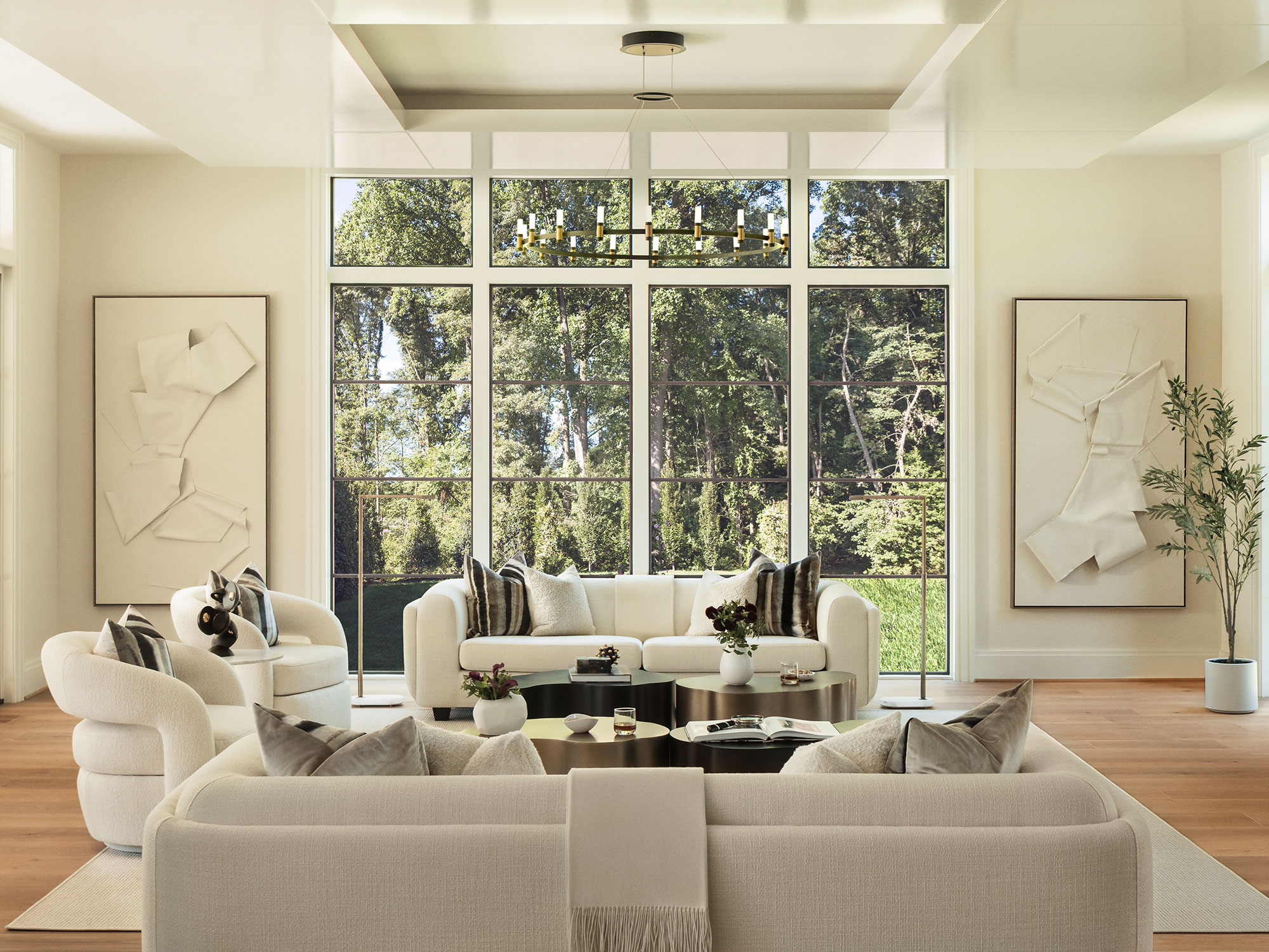 Grand picture window wall in elegant living room